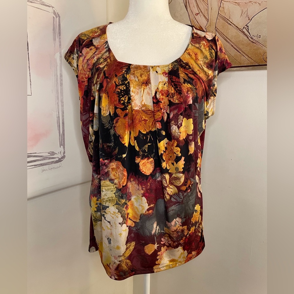 Worthington Sleeveless Blouse Multi Colored Print Size XL